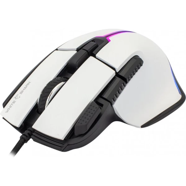 Mouse Gaming White Shark Galahad RGB 6400 DPI – 6 Pulsanti – Leggero 101g – Switch HUANO – Cavo Intrecciato 1,8 M (Bianco)
