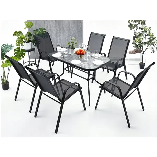 Set Kopshti, Tavolinë 90x150cm + 6 Karrige Rrjetë, Black